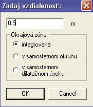 Kapitola 2-Podlahové vykurovanie Obr. 2.5-23 Zadanie deliacej čiary okrajovej zóny 4. Zobrazí sa okno Zadaj vzdialenosť. Do kolonky vpíšete napr. 0,5m. a potvrdíte stlačením OK. (Obr. 2.5-24) Obr. 2.5-24 Zadávanie vzdialenosti okrajovej zóny od deliacej čiary 5.