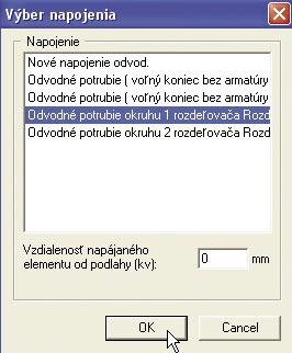 Kapitola 2-Podlahové vykurovanie Obr. 2.10-52 Napojenie potrubia na zariadenie 6. Zobrazí sa dialógové okno Výber napojenia. Tlačítkom OK potvrďte výber. (Obr. 2.10-53) Odvodné potrubie okruhu x - potrubie vývodu z rozdeľovača do vykurovacích okruhov.
