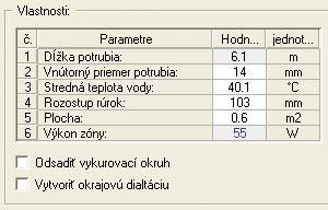 Môžete upraviť parametre ako je: rozostup potrubí, stredná teplota vody,... Obr. 2.