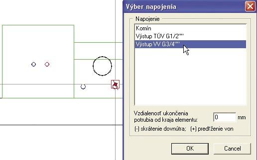 Kapitola 3-Ústredné vykurovanie 3. Následne pristúpite k samotnému kresleniu potrubí. Presuňte sa kurzorom v projekte ku kotlu a kliknite v ňom na potrubie (resp.