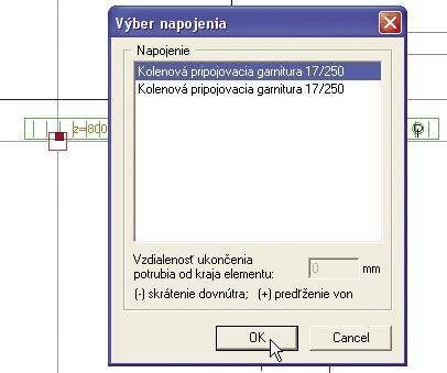 Pre napojenie v aktuálnej výške pre zadávanie potrubia Z,kliknite na potrubie a zároveň držte stlačené tlačítko CTRL.