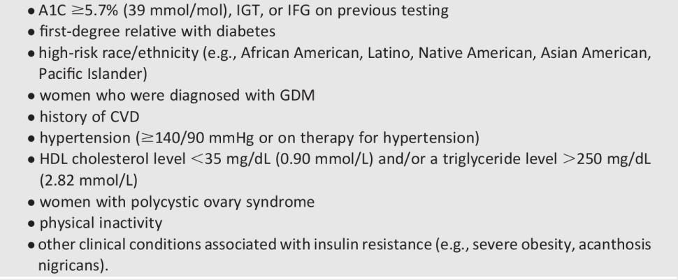 Risk factors for Prediabetes and T2D American Diabetes Association Standards of Medical Care
