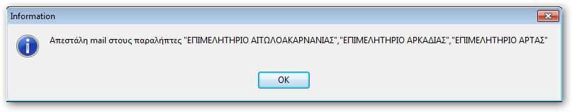 Με την καταχώρηση θα δείτε ότι ο πίνακας Παραλήπτες Εξερχομένων εμφανίζει λίστα με τα ονόματα και τα email των παραληπτών.