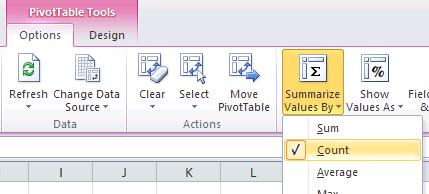 ) Alternatiivne variant funktsiooni muutmiseks PivotTable s on klikkida PivotTable Tools-saki Options-alamsaki