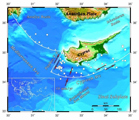 Αφρικανική πλάκα βυθίζεται στην περιοχή νότια της Κύπρου, πράγμα που είχε καθοριστική επίδραση στη γένεση και τη γεωλογική εξέλιξη του νησιού.