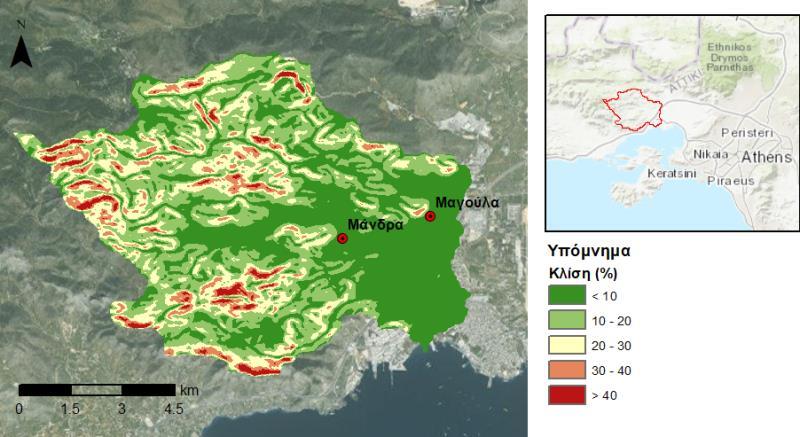 246 m και 813 m αντίστοιχα. Μια ακόμη παράμετρος που επηρεάζει τις διεργασίες βροχής-απορροής είναι η κλίση.