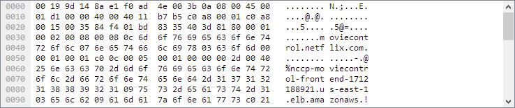 4.8 Το παράθυρο προβολής πακέτων σε bytes (packet bytes pane) Το παράθυρο bytes πακέτων εμφανίζει τα δεδομένα του τρέχοντος πακέτου (που έχει επιλεγεί στο παράθυρο «Προβολής πακέτων») σε δεκαεξαδική