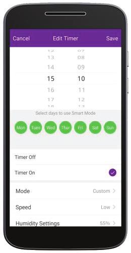 6.Click ON or OFF button to set Timer ON or TIMER OFF. You can set Hour, Minute, operate Mode, operate Fan Speed, operate Humidity, also the weekly Timer.