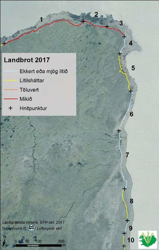 3.2 Norðuroddi Kringilsárrana Landbrot við norðurodda Kringilsárrana hefur frá upphafi mælinga verið mikið og er það enn (tafla 3, kort 4).