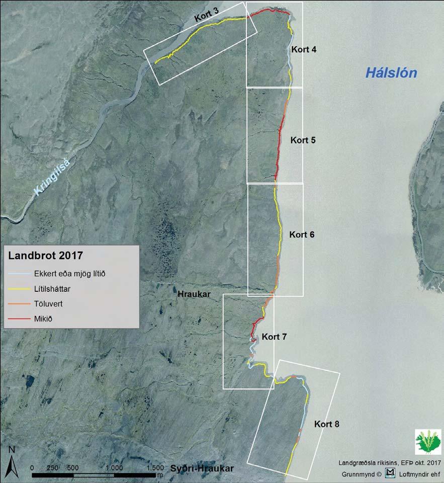 3. Niðurstöður Lengd strandlengjunnar þar sem landbrot var me ð sumarið 2017 var um 9,5 km.