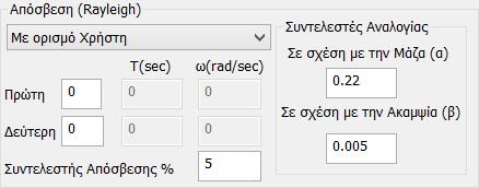Στην επόμενη ενότητα Απόσβεση Rayleigh ο μελετητής καλείται να επιλέξει τις τιμές των παραμέτρων για το μητρώο απόσβεσης Rayleigh.