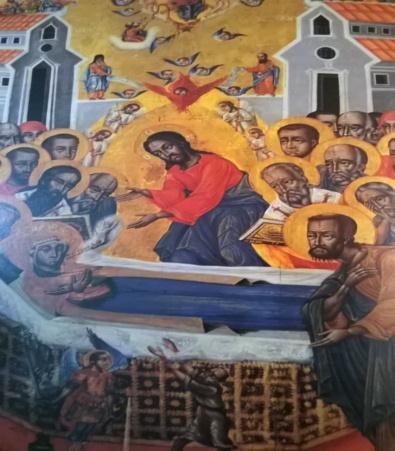 Στο κεντρικό ιερό Βήμα της Κοιμήσεως της Θεοτόκου σώζονται τοιχογραφίες της Κρητικής Σχολής και χρονολογούνται στον 16 ο αι.