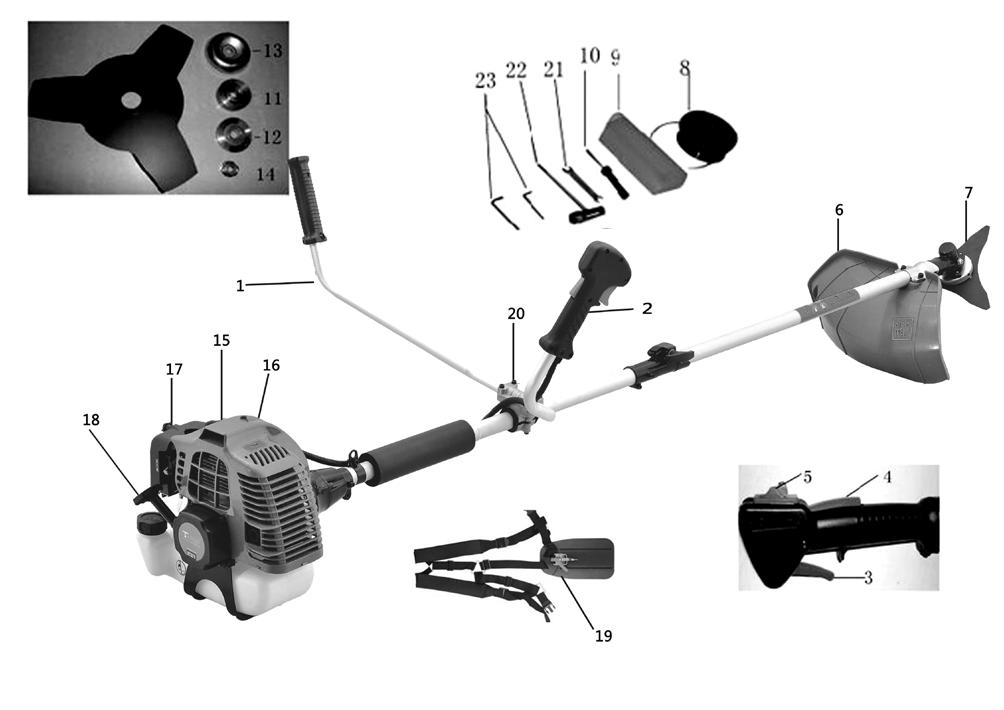 8.Never touch the muffler,spark plug or other metallic parts of the engine while the engine is in operation or immediately after shutting down the engine. Doing so may result in serious burns. 9.