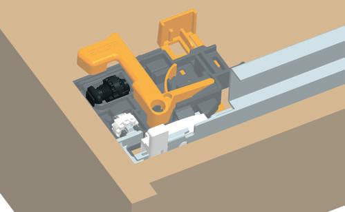 οδηγιεσ ρυθμισησ 3D κλιπ futura & unica ρύθμιση βάθους + 2 mm - 2 mm περιστροφή της μαύρης ρόδας προς τα μέσα του συρταριού για τη μείωση του κενού μεταξύ της μετώπης και του πλαϊνού.