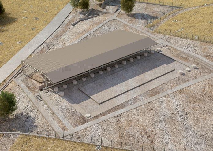 KALAPODI KULTURERHALT 1 Archäologisches Gelände in Kalapodi. Die Überdachung und Vorschlag zur Veranschaulichung des Nordtempels Αρχαιολογικός χώρος στο Καλαπόδι.