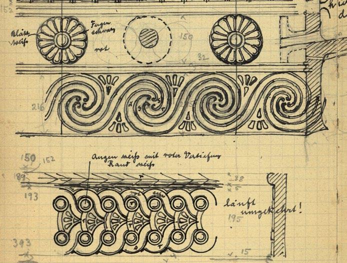 NACHLASSARCHIV KULTURERHALT 1 Zeichnungen im Grabungstagebuch von W. Dörpfeld zum Gorgo-Tempel in Korfu, 1912 Σχέδια στο ανασκαφικό ημερολόγιο του W.