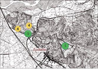 OLYMPIA FELDFORSCHUNGEN 4 Olympia, Umland Survey, Kartierung von Fundstellen mit 4, 5 oder 6 Phasen (2015 2017) Επισκόπηση της ευρύτερης περιοχής της Ολυμπίας, χαρτογράφηση θέσεων με 4, 5 ή 6 φάσεις