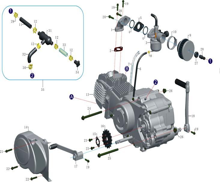 ENGINE,CARBURETOR AND AIR FILTER ASSY 1 02001022311000 manifold, air intake 1 2 010101072110102-1 gasket, air intake 1 1 3 02024010200101 carburetor PZ19, KF (EPA) 1 3 carburetor PZ19, KF (Standard)