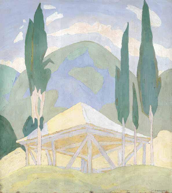 5 Σπύρος Παπαλουκάς (1892-1957) Καρυές, κιόσκι στο κονάκι της Μ. Διονυσίου [1923-24] υπογεγραμμένο κάτω δεξιά: Σ. Παπαλουκάς λάδι σε χαρτόνι, 46 x 41 cm. 20.000-30.000 ΕΚΘΕΣΕΙΣ: Θεσσαλονίκη, Μ.Ι.Ε.Τ.