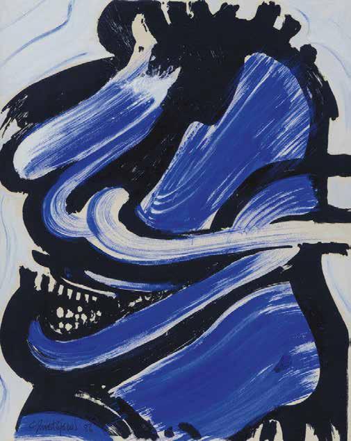 60 Τζων Χριστοφόρου (1921-2014) Portrait bleu au tuyau blanc υπογεγραμμένο και