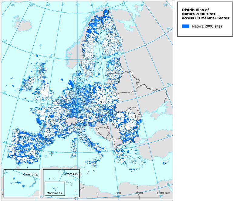 Οι περιοχές του Δικτύου Natura 2000 Οι Π.Π. δίκτυο Natura 2000 καλύπτουν σχεδόν το 1/5 του Ευρωπαϊκού εδάφους. Υγιή και εύρυθμα οικοσυστήματα εντός των Π.
