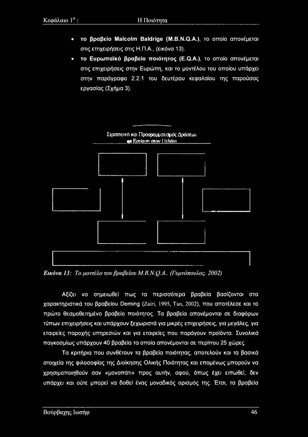 . (Γυμνόπουλος, 2002) Αξίζει να σημειωθεί πως τα περισσότερα βραβεία βασίζονται στα χαρακτηριστικά του βραβείου Deming (Zairi, 1995, Tan, 2002), που αποτέλεσε και το πρώτο θεσμοθετημένο βραβείο