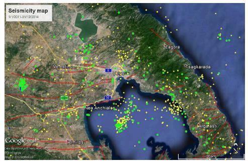 Σειμικότητα 1/1/2011-14/7/2014 (κίτρινο χρώμα)