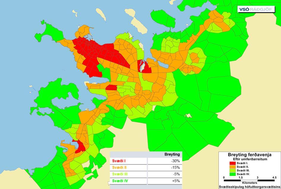 5.2 Breytingar á ferðavenjum Við vinnu Svæðisskipulags höfuðborgarsvæðisins 2015-2040 var höfuðborgarsvæðið greint vel og útbúin svæðaskipting eftir möguleikum svæða til breytinga á ferðavenjum.