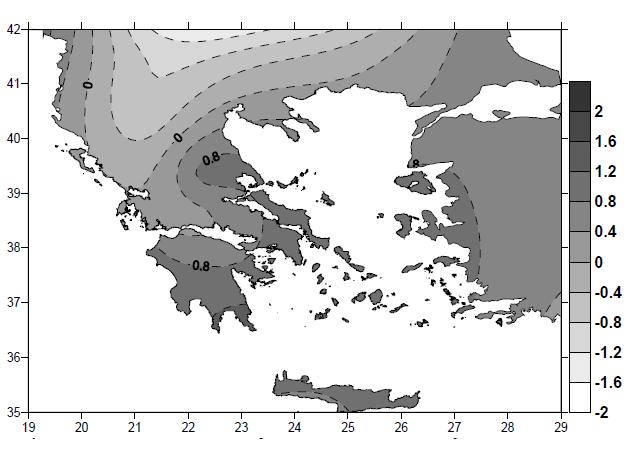 Κατανομή Δείκτη SPI 1981-1988 Διακύμανση δείκτη SPI από 0