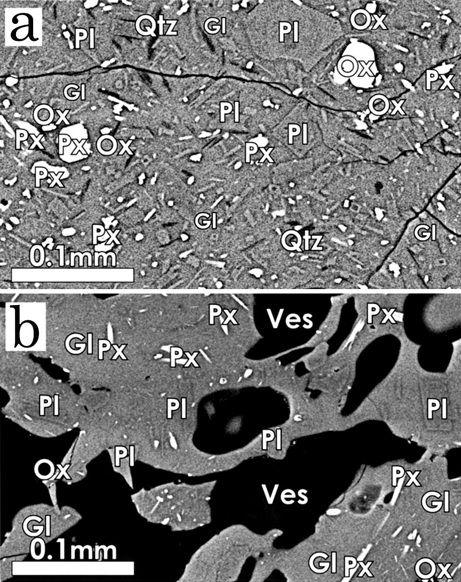 ,**. 51 *.**/ mm *.*+ mm (Bates and Jackson, +321) Fig. +. Typical texture of groundmass in the pumice (a) and the scoria (b).