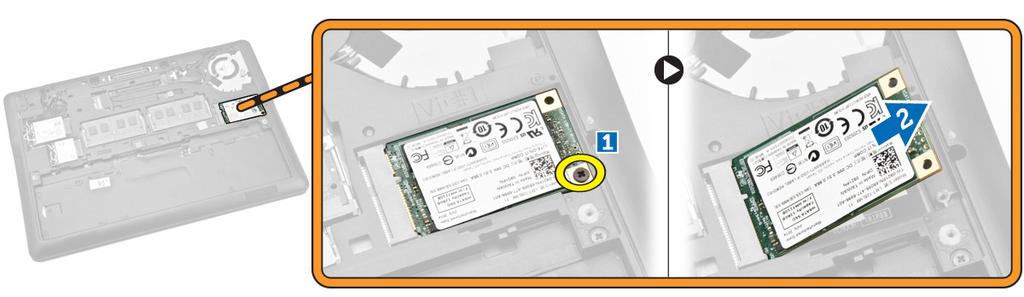 Αφαίρεση της κάρτας msata SSD 1 Ακολουθήστε τις διαδικασίες που περιγράφει η ενότητα Πριν από την εκτέλεση εργασιών στο εσωτερικό του υπολογιστή σας.