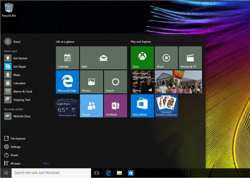 Κεφάλαιο 3. Βασικά στοιχεία των Windows 10 Η επιστροφή στο μενού Έναρξης Αν κάνετε κλικ στο κουμπί Έναρξης στην κάτω αριστερή γωνία, θα παρατηρήσετε ότι το μενού Έναρξης επέστρεψε στα Windows 10.