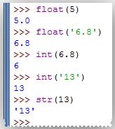 Η Python μάς προσφέρει ενσωματωμένες συναρτήσεις για μετατροπή από έναν τύπο σε έναν άλλο: float(x): μετατρέπει ακέραιους αριθμούς και