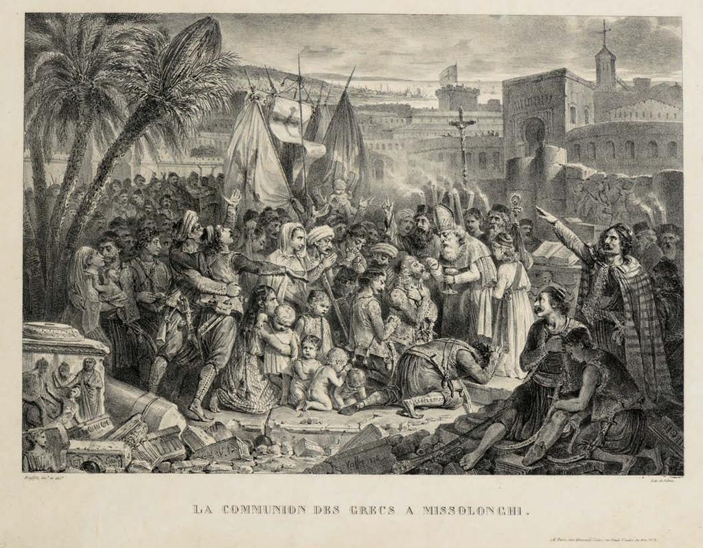 103 Auguste Raffet (1804-1860) La communion des Grecs à Missolonghi (Παρίσι, Ostervald l ainé, 1826) λιθογραφία χαραγμένη από τον Villain με βάση σχέδιο του Raffet, 30,3 x 43,3
