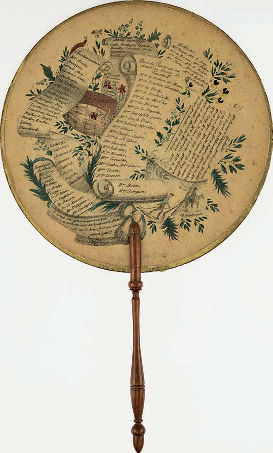 105 Φιλελληνική βεντάλια (Παρίσι, Engelmann, 1826) λιθογραφία επιχρωματισμένη με το χέρι, ξύλινη λαβή, διάμετρος: 23 cm. 2.500-3.