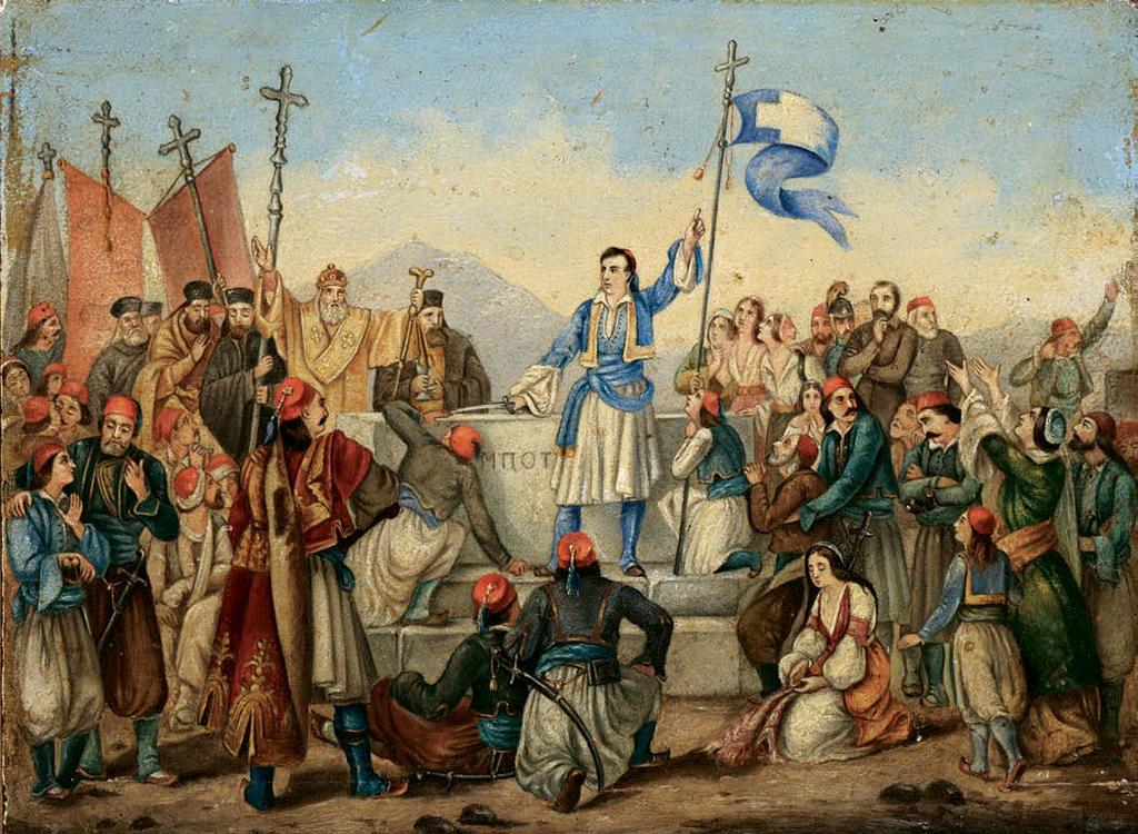 106 Ο όρκος του Λόρδου Βύρωνα στον τάφο του Μ. Μπότσαρη λάδι σε ξύλο, 15,5 x 21,1 cm. 2.500-3.