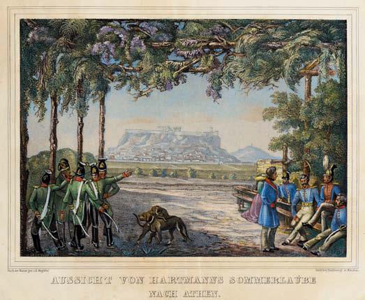 111 Daniel Wegelin (1802-1885) α) Aussicht von Hartmanns Sommerlaube nach Athen (Μόναχο, Hanfstaengl, 1836) λιθογραφία χαραγμένη από τον J. C.