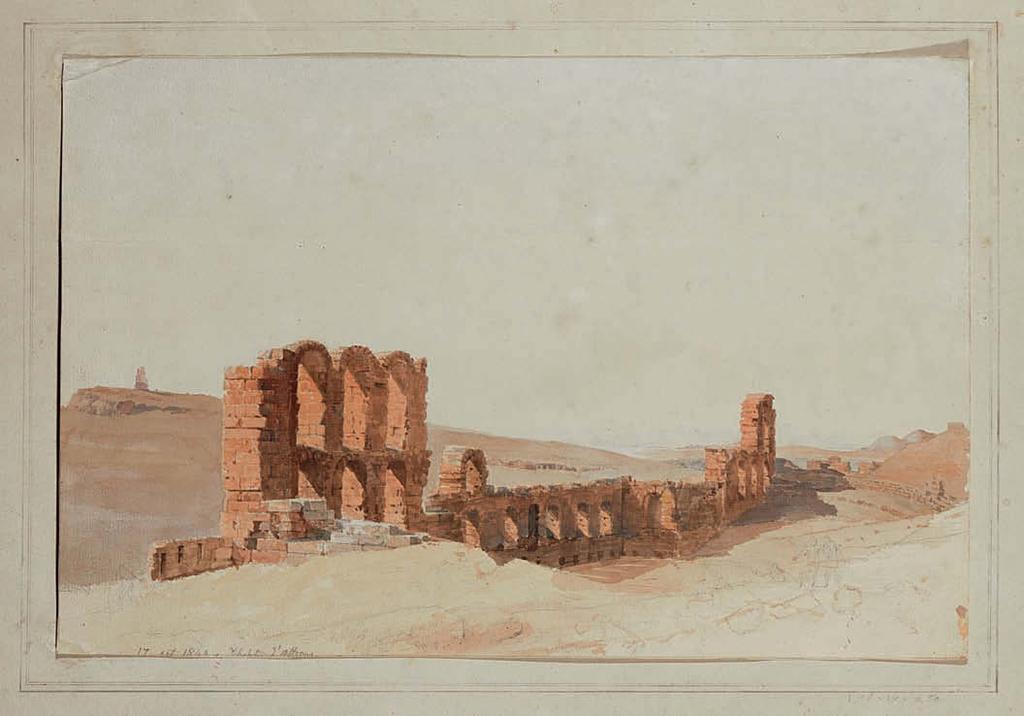 113 Etienne Rey (1789-1867) Ruines du Théâtre d Atticus à Athènes χρονολογημένο κάτω αριστερά: 17 oct. 1843. Théâtre d Atticus υδατογραφία και μολύβι σε χαρτί, 25,3 x 38,6 cm.