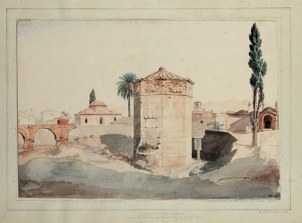 114 Etienne Rey (1789-1867) La Tour des Vents υδατογραφία και μολύβι σε χαρτί, 26,4 x 38,8 cm. στο πασπαρτού σημείωση τόπων, η ένδειξη: I. pl. XXVIII, p.