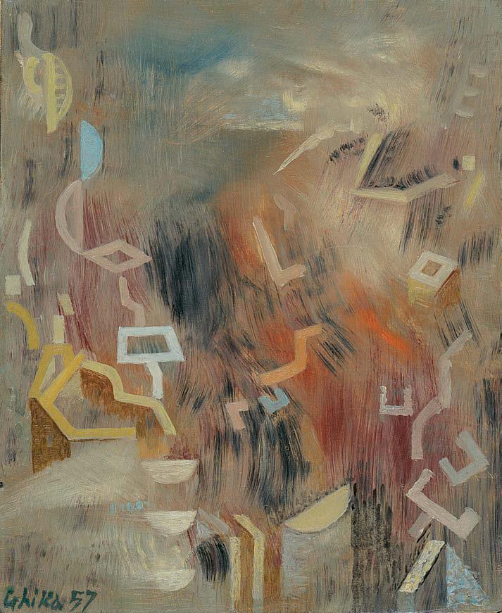 7 Νίκος Χατζηκυριάκος Γκίκας (1906-1994) Ιριδίζον τοπίο της Ύδρας υπογεγραμμένο και χρονολογημένο κάτω αριστερά: Ghika 57 ετικέτα της Alexander Iolas Gallery στην πίσω όψη (με τίτλο: «Landscape»)