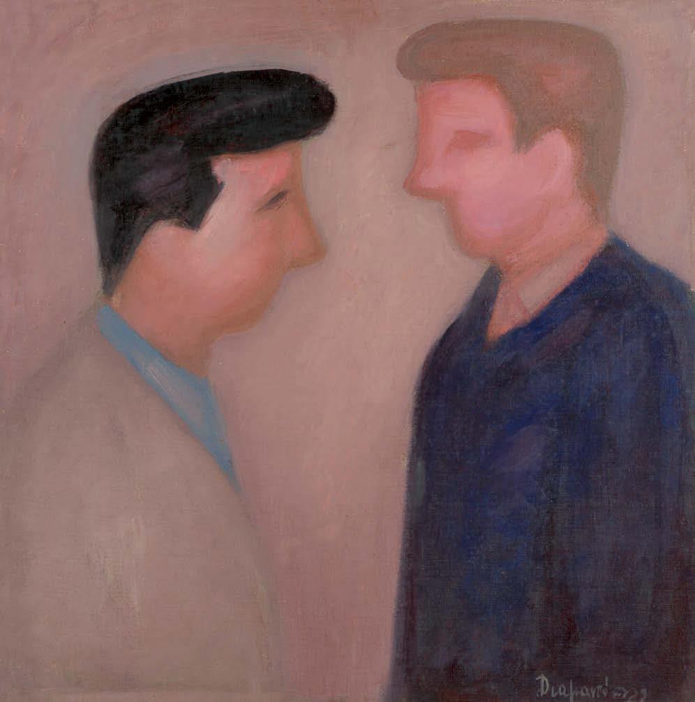 11 Διαμαντής Διαμαντόπουλος (1914-1995) Η συνάντηση υπογεγραμμένο κάτω δεξιά: Διαμαντόπουλος λάδι σε μουσαμά επικολλημένο σε hardboard, 67 x 67 cm. 12.000-16.000 ΕΚΘΕΣΕΙΣ: Αθήνα, Εθν.