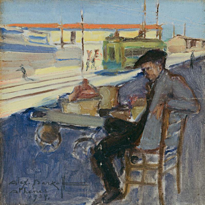 26 Alexandre Barkoff (1870-1942) Το τραμ υπογεγραμμένο και χρονολογημένο κάτω αριστερά: Alex. Barkoff / Athenes / 1934 λάδι σε μουσαμά, 28 x 28 cm. 2.000-3.