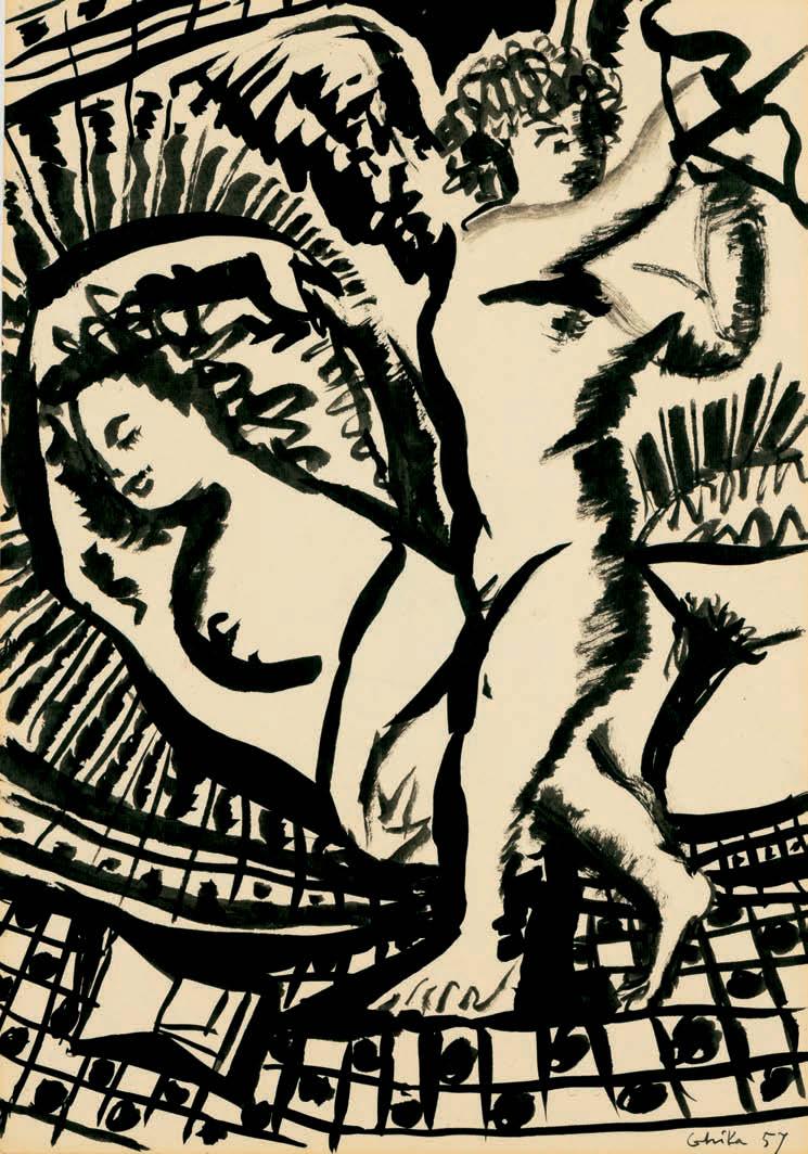 44 Νίκος Χατζηκυριάκος Γκίκας (1906-1994) Έρως υπογεγραμμένο και χρονολογημένο κάτω δεξιά: Ghika 57 μελάνι σε χαρτί, 32,5 x 23 cm. 3.000-4.
