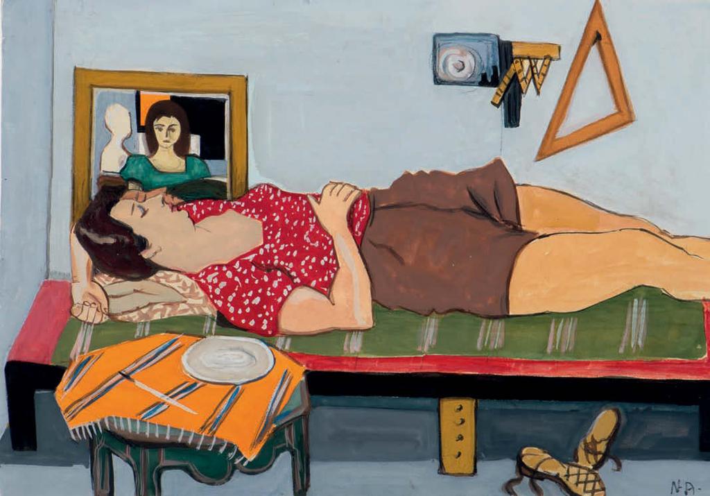 56 Νέλλη Ανδρικοπούλου (1921-2014) Η Ναταλία Μελά κοιμάται στο εργαστήριό της [π. 1949] υπογεγραμμένο με αρχικά κάτω δεξιά: Ν. Α. τέμπερα σε χαρτί, 23 x 33 cm. 1.500-2.000 ΕΚΘΕΣΕΙΣ: Aθήνα, Μ.Ι.Ε.Τ.