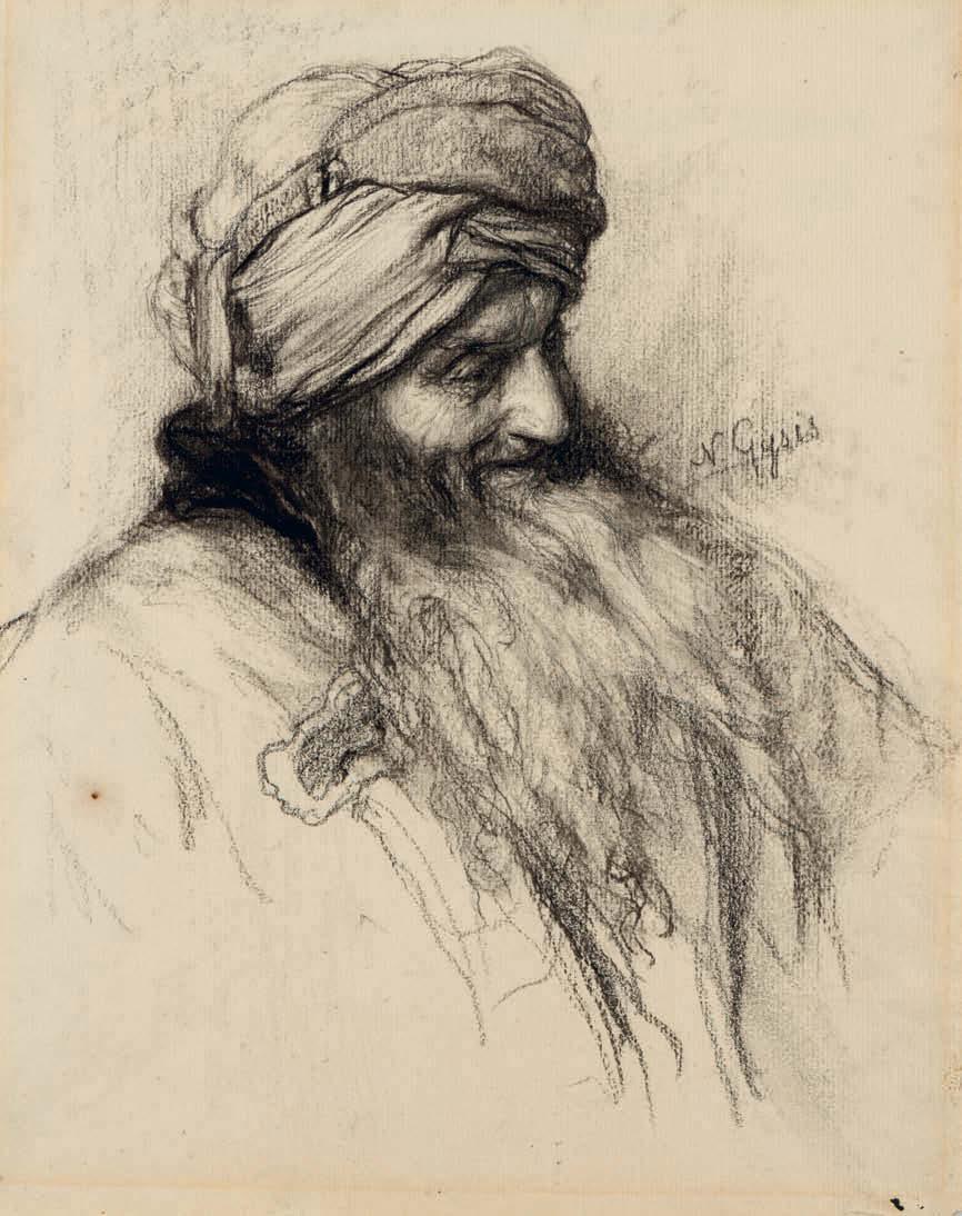 1 Νικόλαος Γύζης (1842-1901) Σχέδιο Ανατολίτη υπογεγραμμένο στο μέσο δεξιά: N. Gysis κάρβουνο σε χαρτί, 31 x 24 cm.