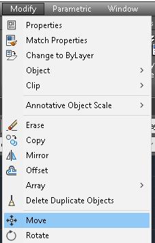 8 ο Move Με την εντολή Move μπορείτε να μετακινήσετε ένα αντικείμενο από ένα σημείο σε ένα άλλο. Την εντολή Move μπορείτε να την επιλέξετε από το μενού Modify επιλέγοντας Move.