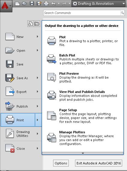 Για να εκτυπώσετε τώρα το Layout πατήστε δεξί κλικ πάνω στο όνομά του και επιλέξτε Plot ή πατήστε στο κουμπί AutoCAD ενώ