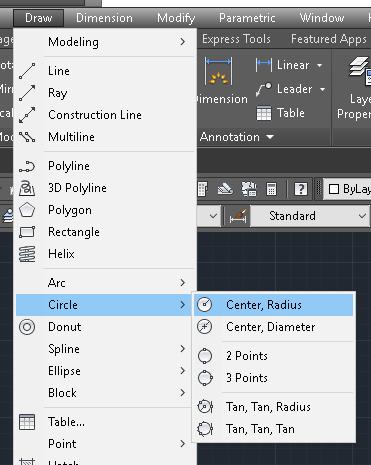 6 ο Circle Την εντολή Circle μπορείτε να την επιλέξετε από το μενού Draw επιλέγοντας Circle, Από την εργαλειοθήκη Draw.
