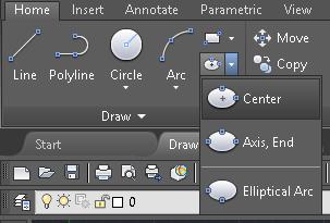 Από την Ribbon, καρτέλα Home και πάνελ Draw. Και από την Command Line πληκτρολογώντας Ellipse και πατώντας Enter.