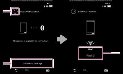 Bluetooth Receiver οθόνη Μπορείτε να χρησιμοποιήσετε το Walkman για να απολαμβάνετε περιεχόμενο μουσικής που είναι αποθηκευμένο σε ένα smartphone (λειτουργία Bluetooth Receiver).